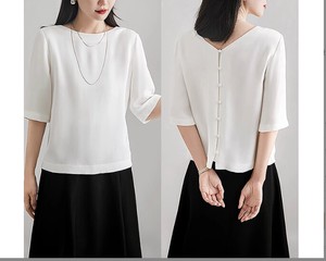 Button Shirt/Blouse Plain Color V-Neck Ladies'