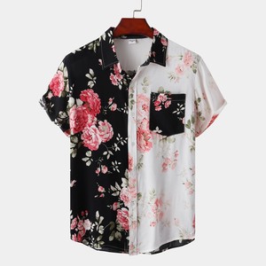 Button Shirt Asymmetrical Floral Pattern Switching Japanese Pattern Men's