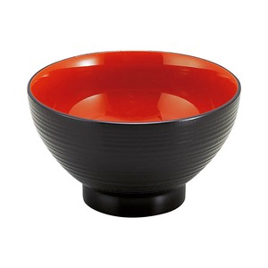 ［A］5寸乱筋木目丼 黒内朱　　【日本製　ABS樹脂】