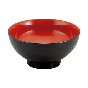 ［A］6寸乱筋木目丼 黒内朱　　【日本製　ABS樹脂】