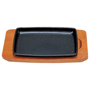 ［鉄・木］長角型ステーキ鉄皿 （木台付）　　【日本製　鉄・木】