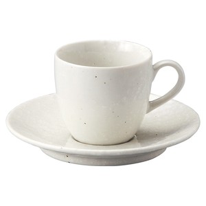 白粉引（黒斑点）コーヒー碗・受皿　　【日本製　磁器】