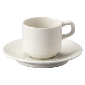 白粉引（黒斑点）スタックコーヒー碗・受皿　　【日本製　磁器】