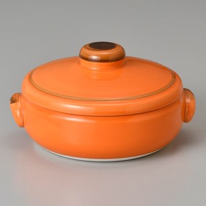 オレンジ17.5cmキャセロール　　【日本製　陶器　直火可能】