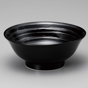 黒彫刻6.8高台丼　　【日本製　磁器】