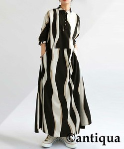 Antiqua Casual Dress Long Sleeves Stripe Long One-piece Dress Ladies'