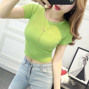 T-shirt Knitted Plain Color T-Shirt Ladies' Short-Sleeve