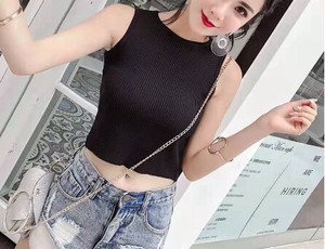 T-shirt Knitted Plain Color T-Shirt Sleeveless Ladies'