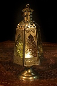 モロッコスタイルの透かし彫りLEDキャンドルランタン〔ロウソク風LEDキャンドル付き〕 - 〔オレンジ〕約23