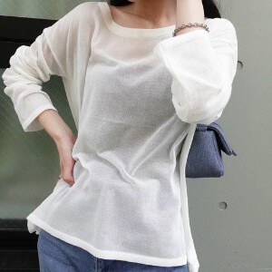 T-shirt Transparency Long Sleeves Layered Casual Sheer Tops Autumn/Winter