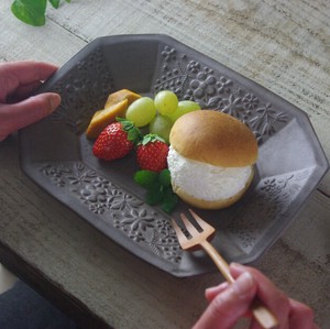 【益子焼】kukka八角皿（大）ココア