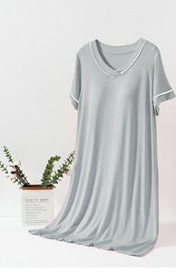 Pajama Set Plain Color One-piece Dress Short-Sleeve