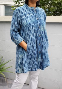 Tunic Long Sleeves Roll-up Tunic Blouse Cotton