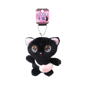 ＜ぬいぐるみ・人形＞ふわふわ子猫　ボールチェーン　ブラック　No.603-185