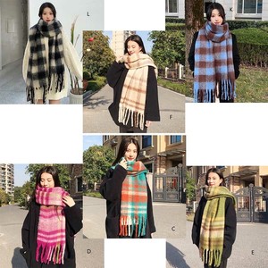 Thick Scarf Fringe Scarf Mohair Plaid Autumn/Winter