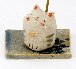 手作り香立（猫）【陶器　日本製】