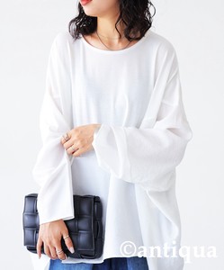 Antiqua T-shirt Plain Color Long Sleeves Mixing Texture Tops Ladies'