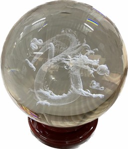 【予約販売】硝子　水晶球　龍　レーザー　彫り　4cm