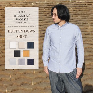 Button Shirt Plain Color Long Sleeves Buttons Cotton Men's Made in Japan
