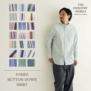 Button Shirt Long Sleeves Stripe Buttons Cotton Men's Made in Japan