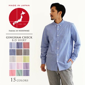 Button Shirt Long Sleeves Check Buttons Gingham Men's Made in Japan