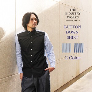 Button Shirt Plain Color Long Sleeves Stripe Men's Made in Japan