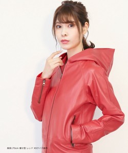 本革 ラムレザー パーカ ユニセックス フード ブルゾン レザージャケット L519
