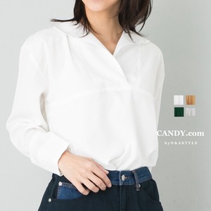 Button Shirt/Blouse Twill Long Sleeves Tops Ladies Cut-and-sew