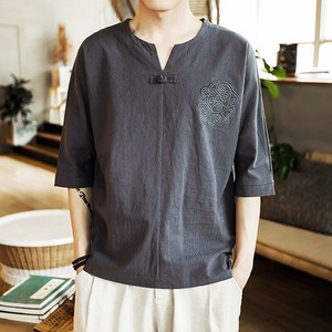T-shirt Plain Color 3/4 Length Sleeve T-Shirt V-Neck
