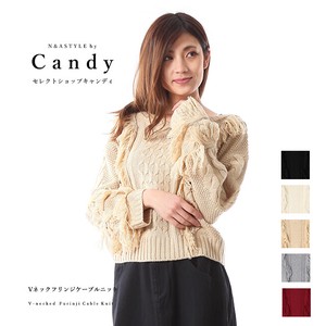 Sweater/Knitwear Design Knitted Fringe V-Neck Tops Ladies' Autumn/Winter