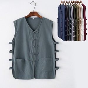 Vest/Gilet Plain Color Vest Cotton Linen Men's