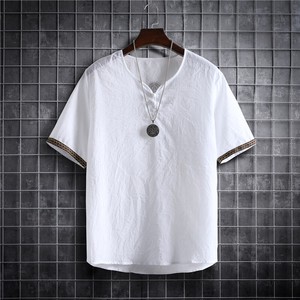 T-shirt Plain Color T-Shirt Cotton Linen Short-Sleeve