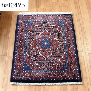 手織り絨毯 ビジャール67×50cm レッドのメダリオン　手織りラグ