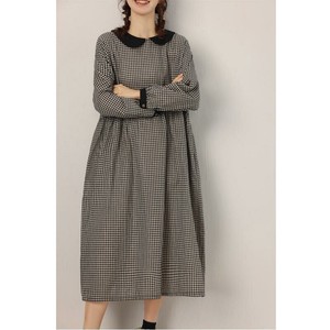 Casual Dress Long Sleeves Cotton Linen One-piece Dress Ladies'