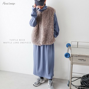 タートルネック ワッフル 長袖 Tシャツ ワンピース