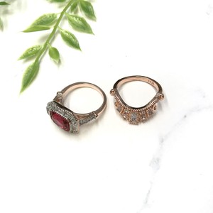 Silver-Based Pearl/Moon Stone Ring Red Bijoux Rings Rhinestone Set of 2