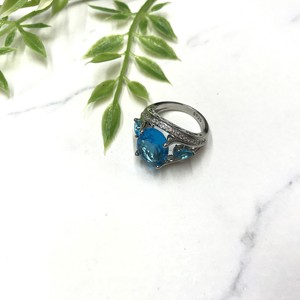 リング　指輪　ビジュー　デザイン　ラインストーン　シルバー　ブルー