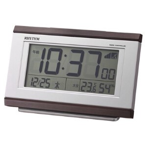 RHYTHM 置き時計 目覚まし 電波 温度 湿度計 見やすい 六曜 木目 デザイン