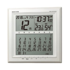 RHYTHM 掛け 時計 電波 置き掛け兼用 カレンダー 温度 湿度 表示付き