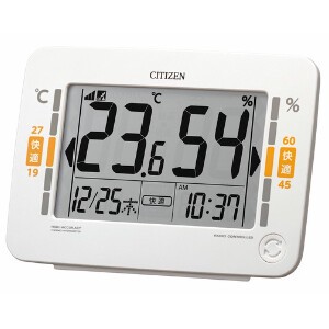 CITIZEN 高精度 デジタル 温湿度計 ( 電波 時計 機能付き) カレンダー 環境目安表示