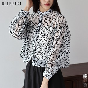 Button Shirt/Blouse Long Sleeves Floral Pattern Tops Flocking Finish