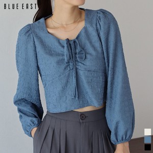 Button Shirt/Blouse Plain Color Tops Shirring Drawstring