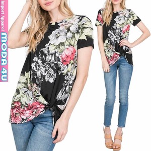 T-shirt T-Shirt Front Floral Pattern black Short-Sleeve