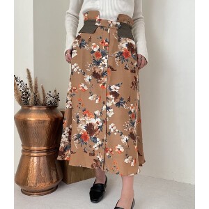 Skirt Waist Printed Flare Skirt