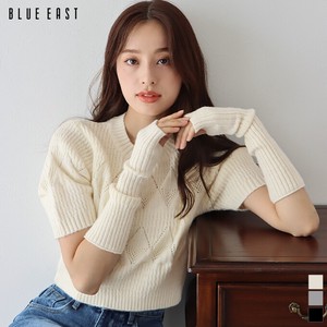 Sweater/Knitwear Plain Color Short-Sleeve with Arm Warmer