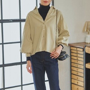 Button Shirt/Blouse Gathered Flare Puff Sleeve