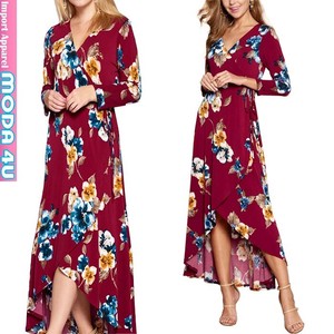 Casual Dress Long Sleeves Floral Pattern V-Neck M