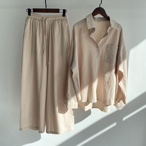 Pantsuit Plain Color Long Sleeves Cotton Linen Ladies
