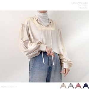 Button Shirt/Blouse Satin Cropped Washer