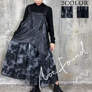 予約販売【RooM404】モード　エコレザー＆メッシュ　ドッキングジャンバースカート　サロペットスカート